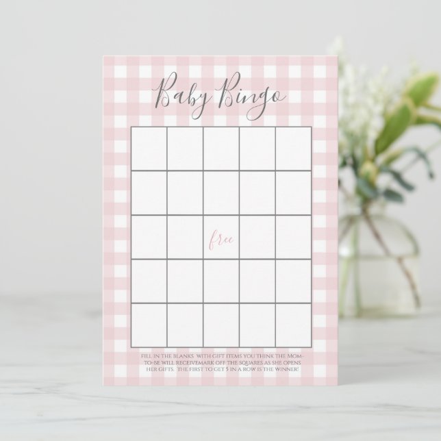 Cartes de bingo de douche à En vichy rose GIrl (Debout devant)