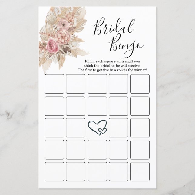Cartes de Bingo de Fête des mariées à thème Boho (Devant)