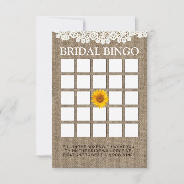 Cartes de Bingo de Fête des mariées Russe Sunflowe (Devant)