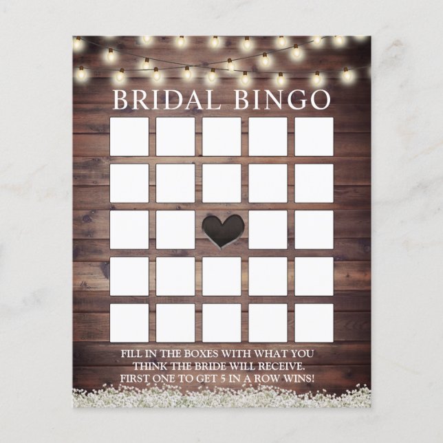 Cartes de Bingo de Mariage en Bois de Grange à Fle (Devant)