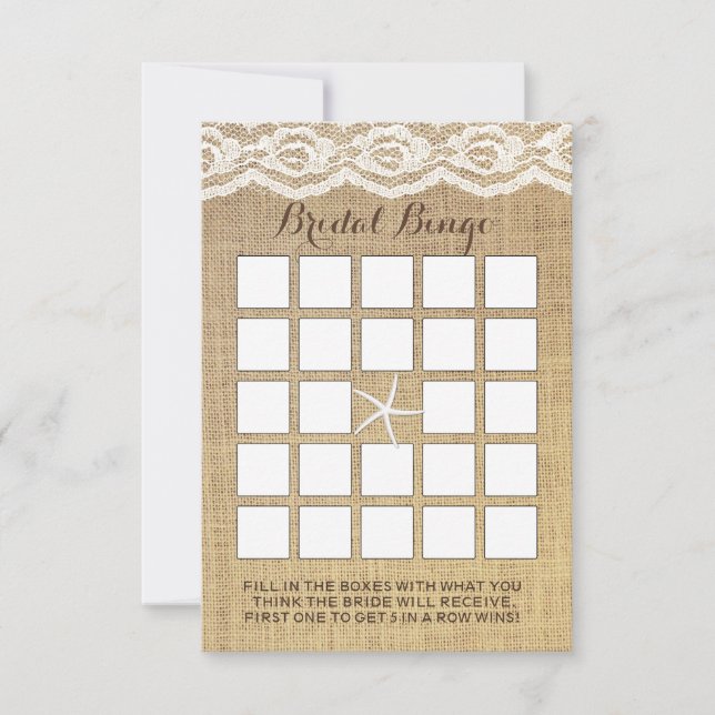 Cartes de bingo de mariage en dentelle et toile de (Devant)
