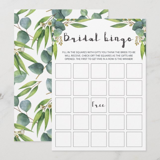 Cartes de bingo Feuilles modernes Eucalyptus (Devant / Derrière)