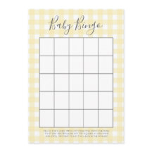 Cartes de Bingo Jaune En vichy Baby shower