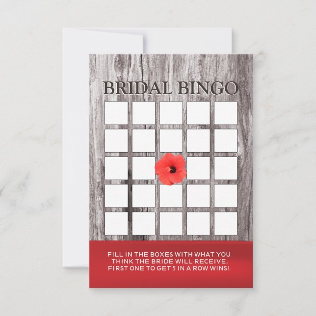 Cartes de Bingo pour la Mariée Fleur Rouge & Bois  (Devant)