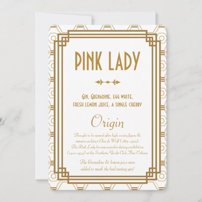 Cartes de boisson de mariage blanc Art Déco (Devant)