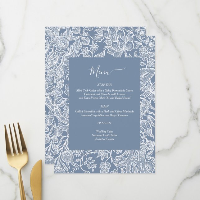 Cartes de boîtier floral Dusty Blue Chinoiserie (Devant/Arrière en situation)