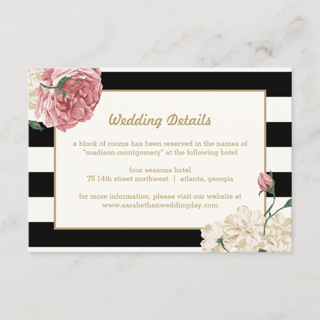 Cartes de boîtier Mariage à rayures florales (Devant)