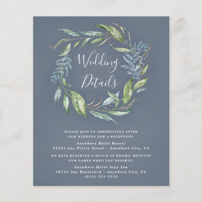 Cartes de boîtier Mariage Eucalyptus couleur bleu (Devant)