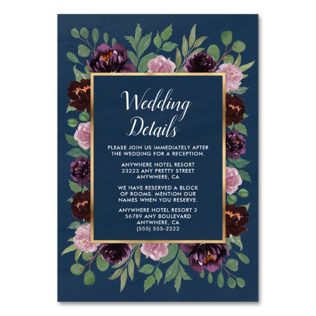 Cartes de boîtier Mariage Mauve Navy Blue Gold Plu (Par défaut)