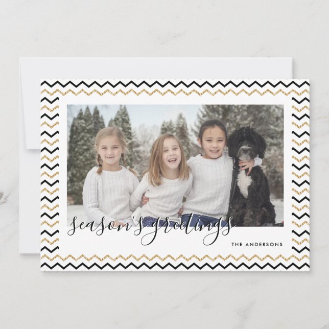Cartes de Bonnes Fêtes photo Black Gold Chevron (Devant)