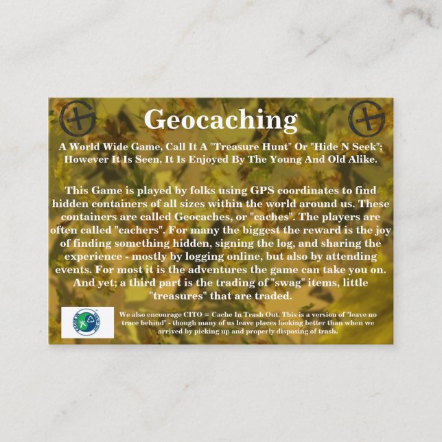 Cartes de cachette de Geocaching (Devant)