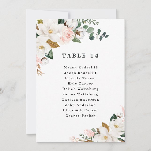 Cartes de carte de tableau de Mariage floral en or (Devant)