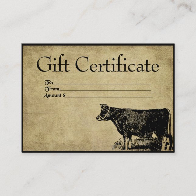 Cartes de certificats-cadeaux Ol'Bessy Cow-Prim (Devant)