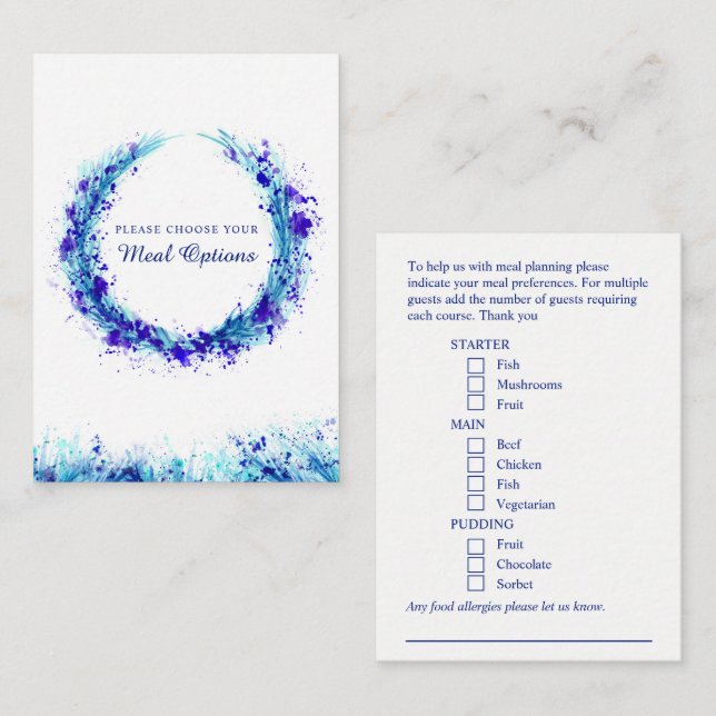 Cartes de choix de repas de mariage avec éclabouss (Devant / Derrière)
