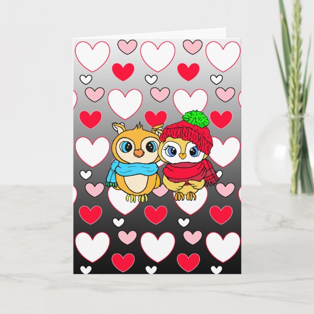 Cartes de chouettes adorables | Saint-Valentin | J (Devant)