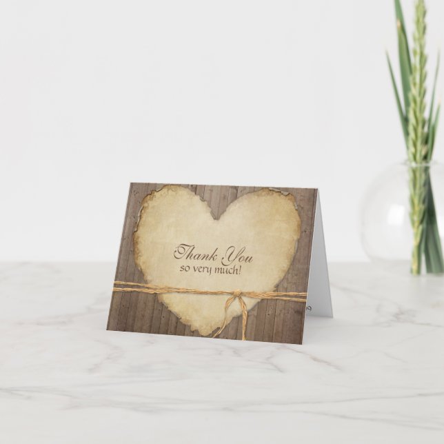Cartes de clôture en bois rustique Coeur Merci Not (Devant)