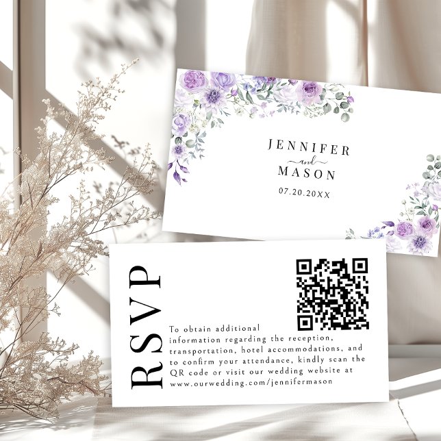 Cartes de code RSVP QR Lavender Purple Floral Wedd (Créateur téléchargé)