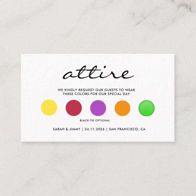 Cartes de code vestimentaire de mariage minimalist (Devant)