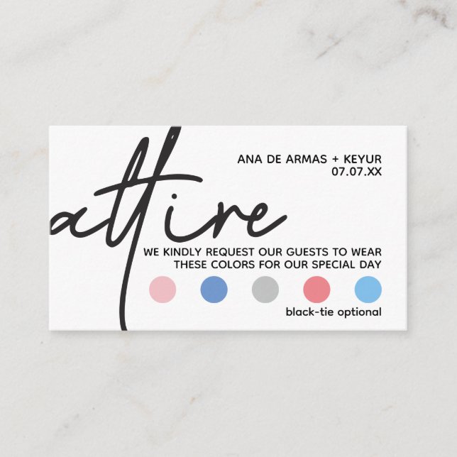 Cartes de codes vestimentaires modernes Mariages (Devant)