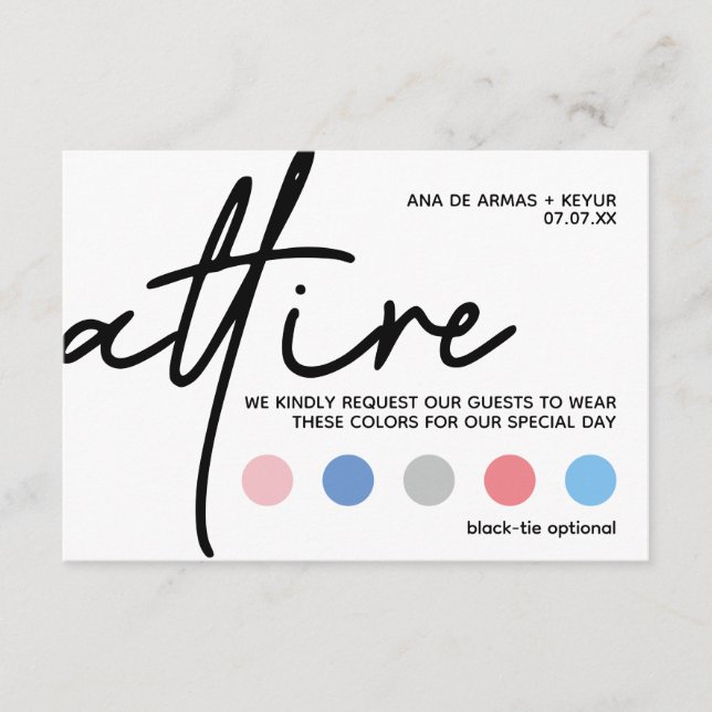 Cartes de codes vestimentaires modernes Mariages (Devant)