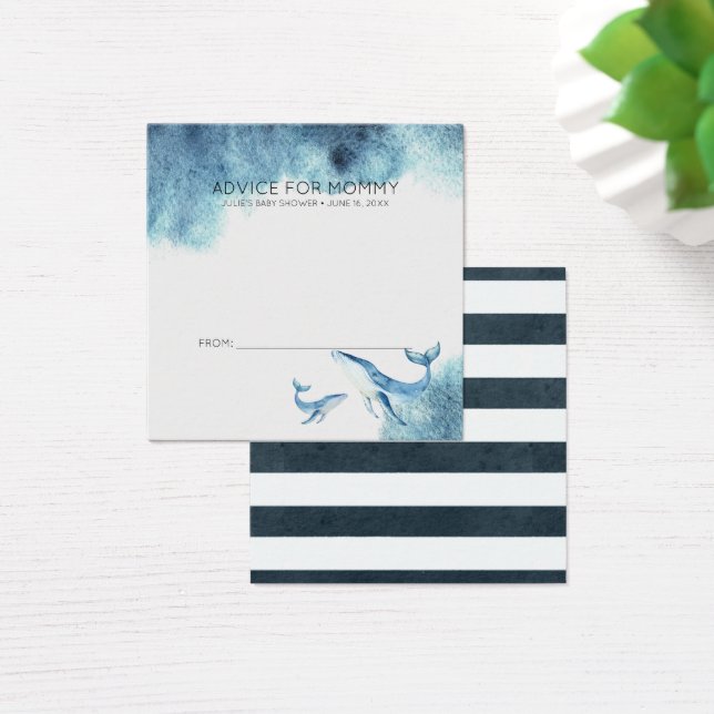 Cartes de conseil baby shower | Baleines aquarelle (Bureau)