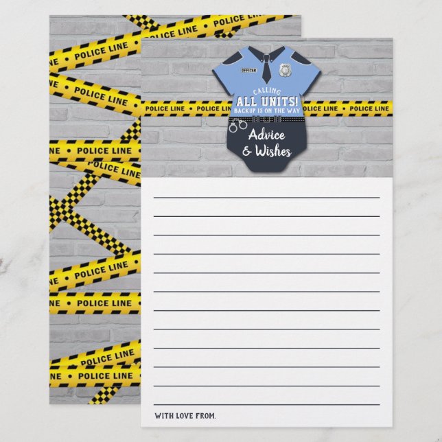 Cartes de conseil Baby shower des agents de police (Devant / Derrière)