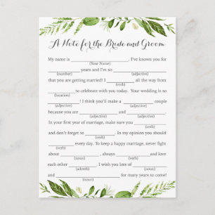 Cartes de conseil Mariage à feuilles vertes, Verdu