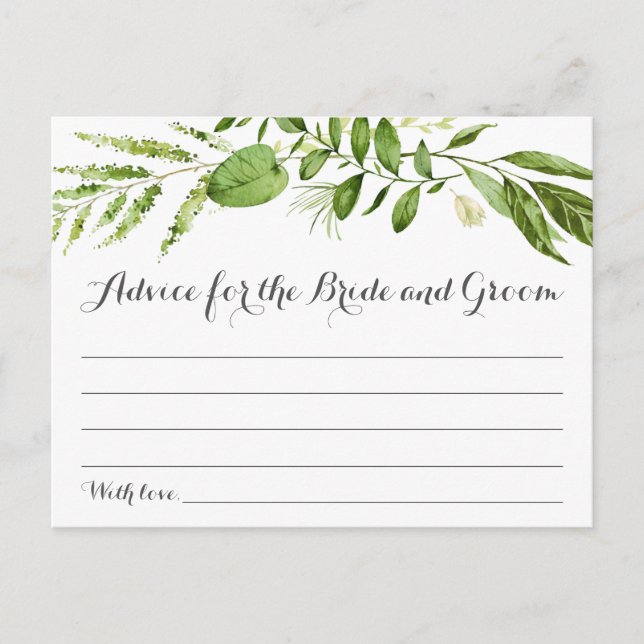 Cartes de conseil Mariage à feuilles vertes, Verdu (Devant)