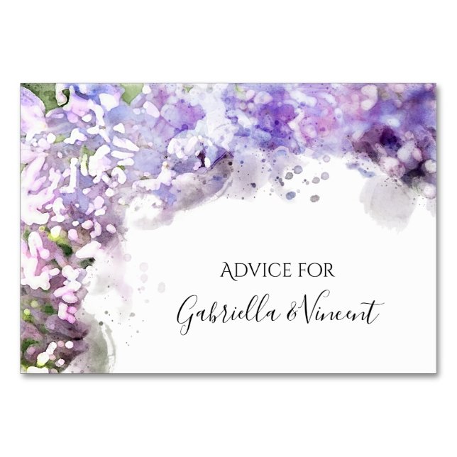 Cartes de conseil Mariage couleur d'aquarelle viol (Devant)