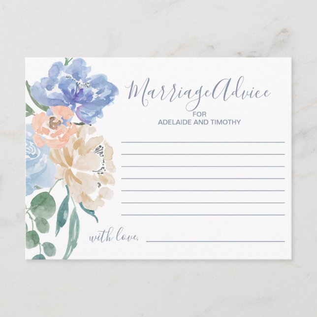 Cartes de conseil pour mariage Dusty Blue Florals (Devant)