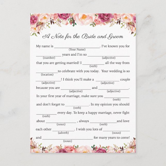 Cartes de conseil pour Mariage rose rustique (Devant)