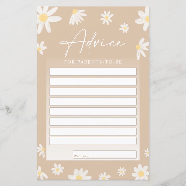 Cartes de conseils baby showers pour les parents à (Devant)