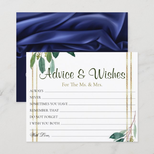 Cartes de conseils de mariage floraux dorés (Devant / Derrière)