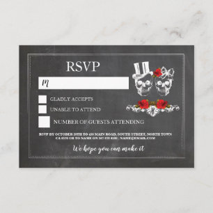 Cartes de crânes de mariage RSVP Crânes Roses Cart