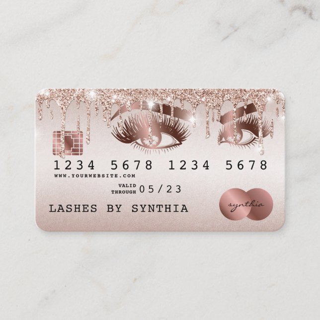 Cartes de crédit Rose stylisé Gold Lashes (Devant)
