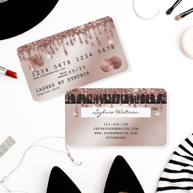 Cartes de crédit Rose stylisé Gold Parties scintil (Créateur téléchargé)