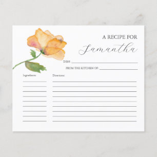 Cartes de cuisine de recettes Orange Watercolor Fl