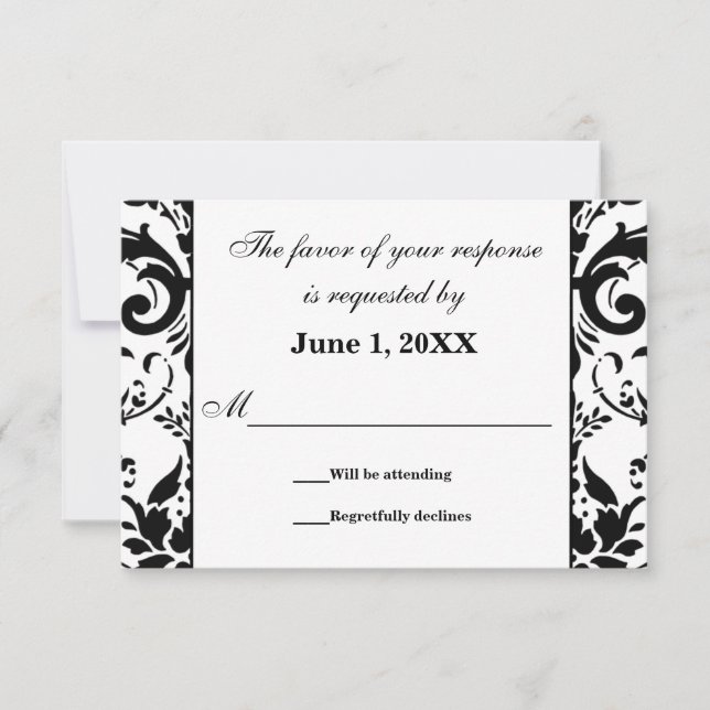 Cartes de demande de réponse Mariage Damask RSVP (Devant)