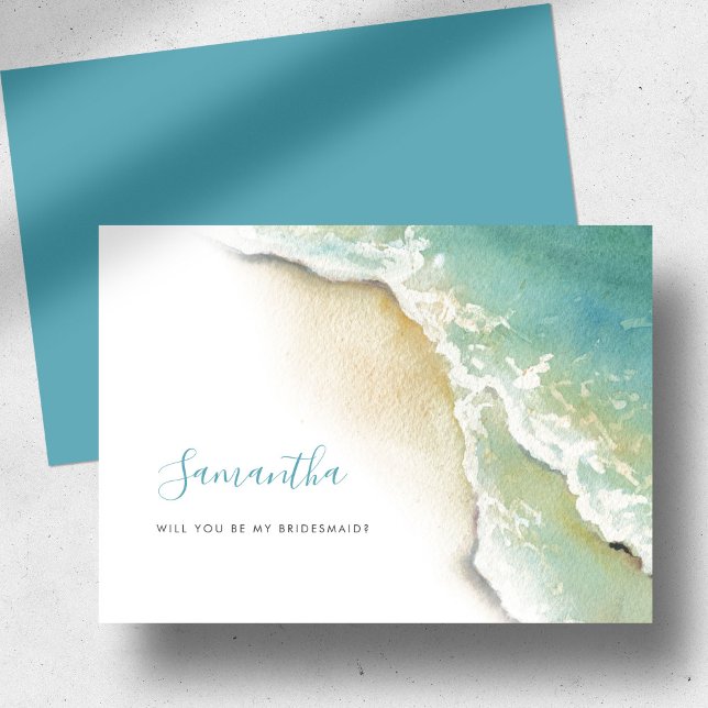 Cartes de demoiselle d'Aquarelle des vagues de l'o (Bridesmaid proposal cards unique beach watercolor art by Victoria Grigaliunas of Do Tell A Belle.)