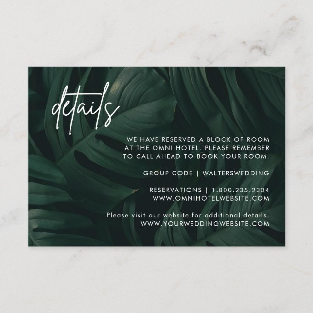 Cartes de détails de mariage de destination tropic (Devant)