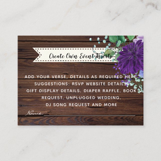 Cartes de détails du Mariage de fleurs bleues rust (Devant)
