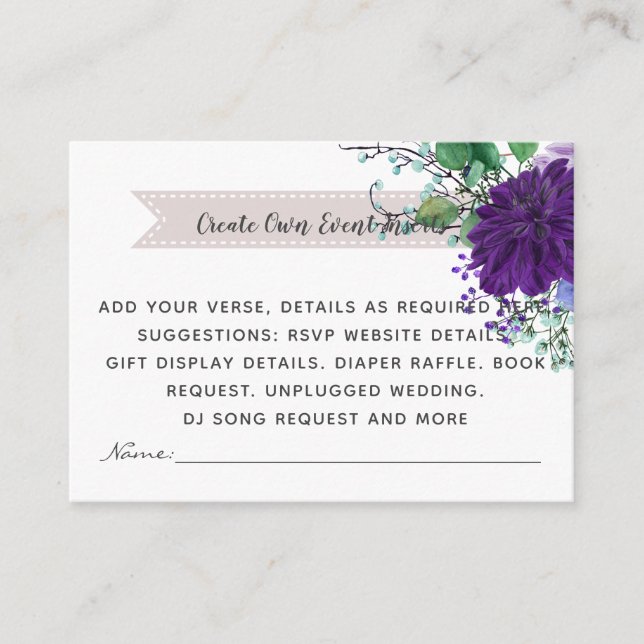 Cartes de détails du Mariage de fleurs bleues rust (Devant)