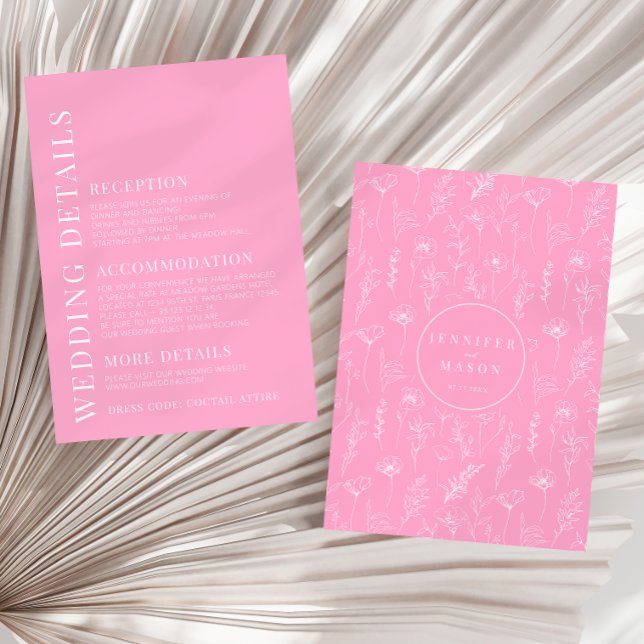 Cartes de détails mariage blanc rose chaud simple (Créateur téléchargé)