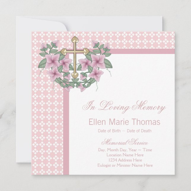 Cartes de deuil de la croix de rose (Devant)