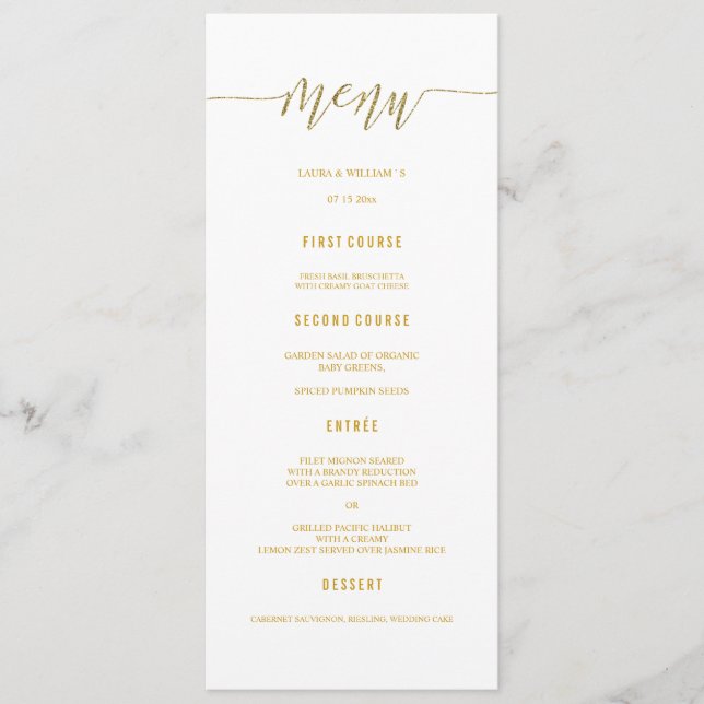 Cartes de dîner de menu de mariage de calligraphie (Devant)