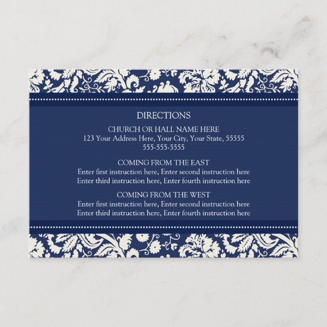 Cartes de direction mariage Bleu Damas (Devant)
