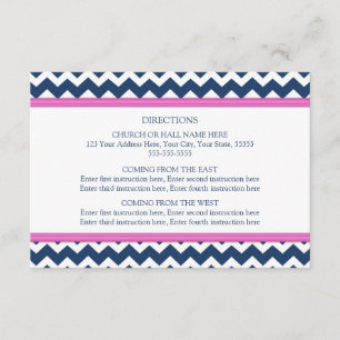 Cartes de direction mariage Bleu Hot rose Chevron
