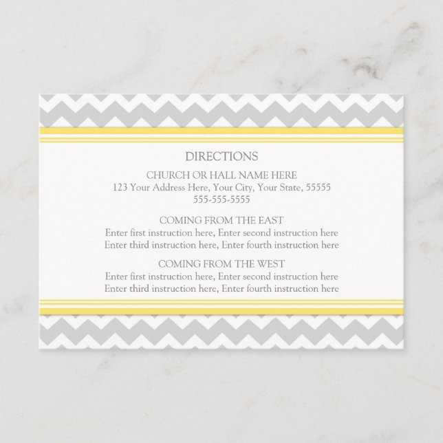 Cartes de direction mariage Gris Jaune Chevron (Devant)