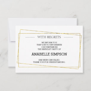 Cartes de Faire-part d'annulation de fête d'annive