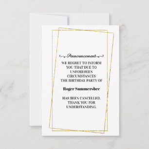 Cartes de Faire-part d'annulation de fête d'annive
